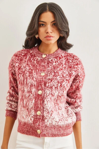 Women's Burgundy Soft Textured Ombre Chunky Cardigan HRK-19000274 - OLALOOK (1)