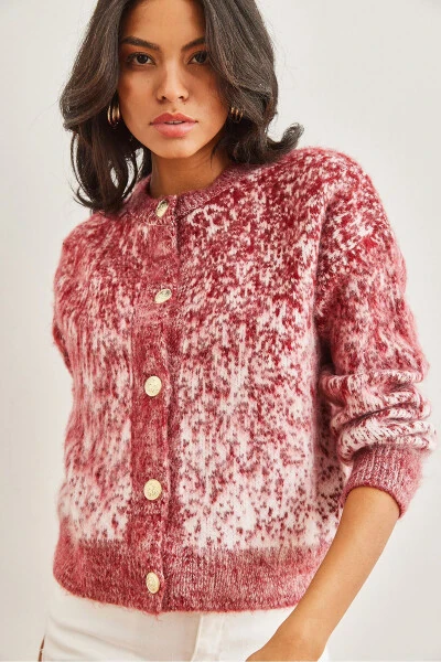 Women's Burgundy Soft Textured Ombre Chunky Cardigan HRK-19000274 - 3