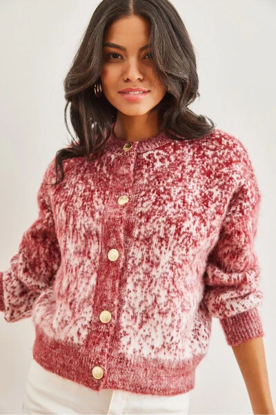 Women's Burgundy Soft Textured Ombre Chunky Cardigan HRK-19000274 - 5