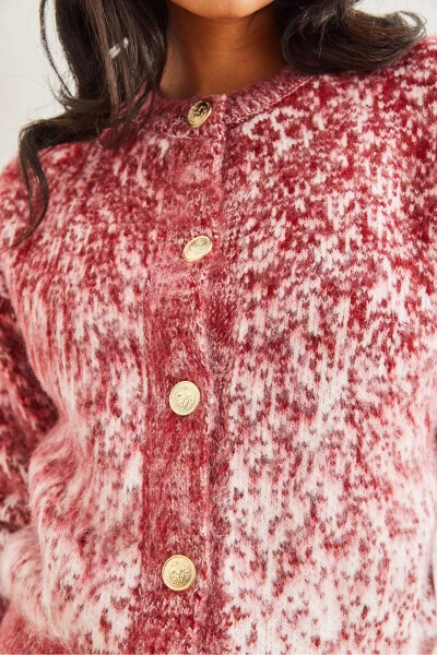 Women's Burgundy Soft Textured Ombre Chunky Cardigan HRK-19000274 - 6