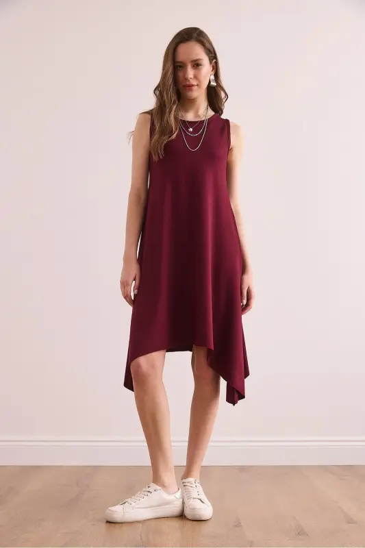 Women's Burgundy Soft Touch Sleeveless Bell Dress ELB-1 - 2