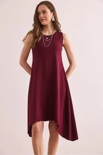 Women's Burgundy Soft Touch Sleeveless Bell Dress ELB-1 - 3