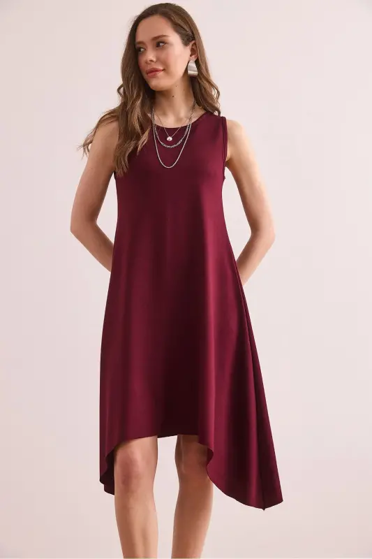 Women's Burgundy Soft Touch Sleeveless Bell Dress ELB-1 - 3