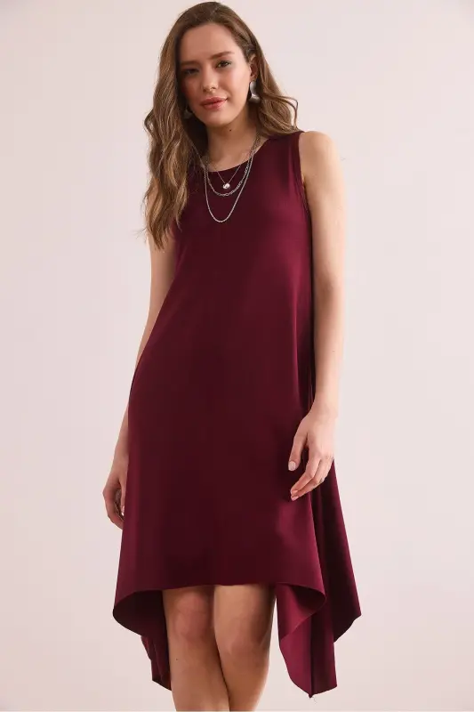 Women's Burgundy Soft Touch Sleeveless Bell Dress ELB-1 - 4