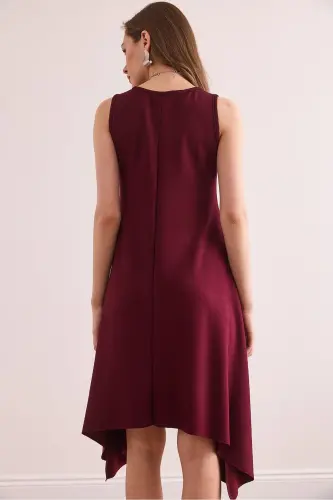 Women's Burgundy Soft Touch Sleeveless Bell Dress ELB-1 - 5