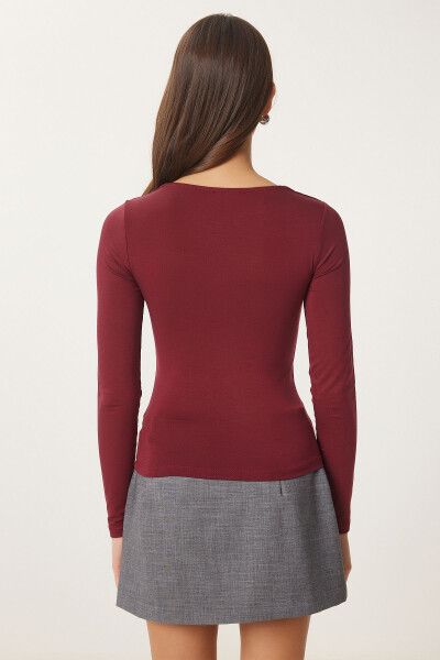Women's Burgundy Square Neck Viscose Knit Blouse RX00040 - 5