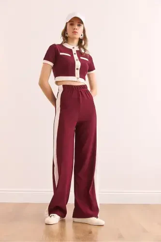 Women's Burgundy Striped Ribbed Set TKM-1900 - 3
