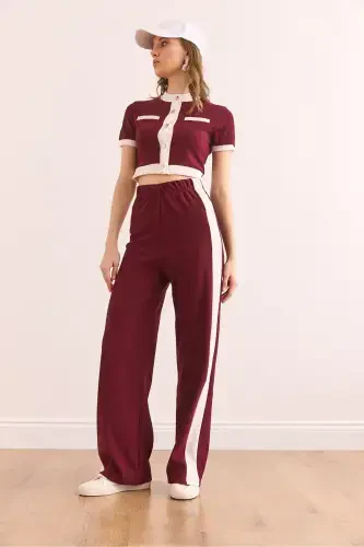 Women's Burgundy Striped Ribbed Set TKM-1900 - 4