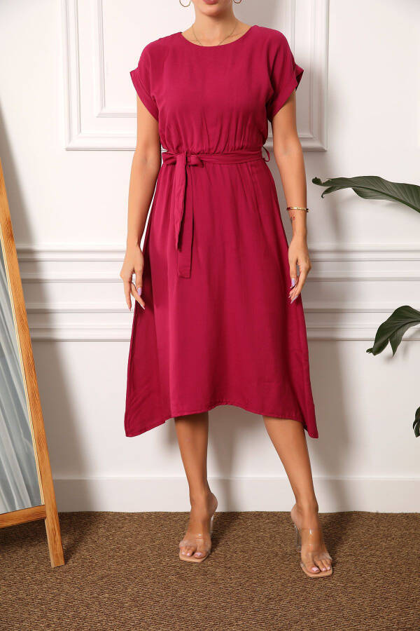 Women's Burgundy Waist Elastic Tie Dress ARM-19Y001060 - 2