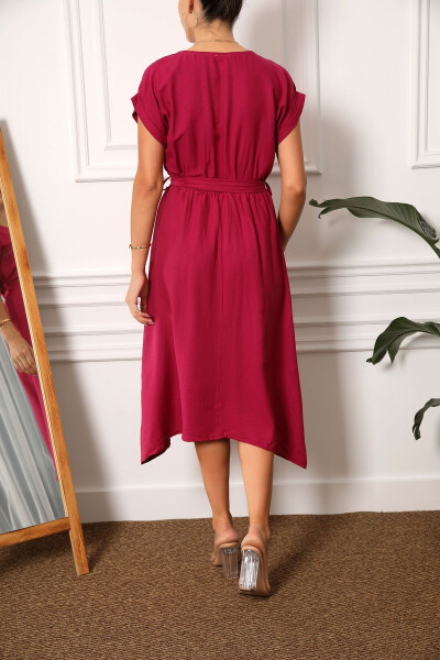 Women's Burgundy Waist Elastic Tie Dress ARM-19Y001060 - 4