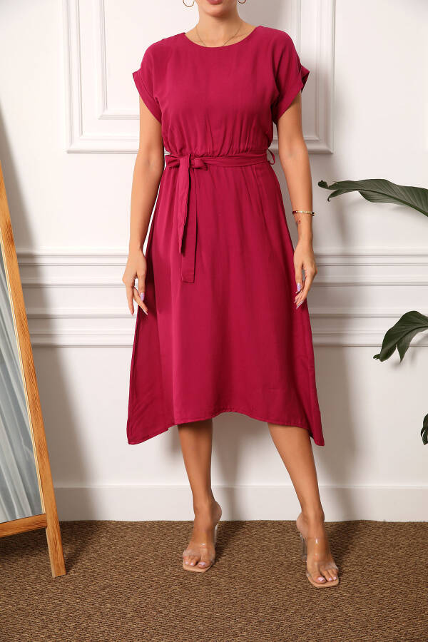 Women's Burgundy Waist Elastic Tie Dress ARM-19Y001060 - 6