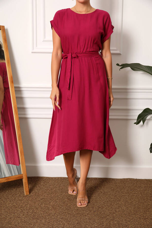 Women's Burgundy Waist Elastic Tie Dress ARM-19Y001060 - 7