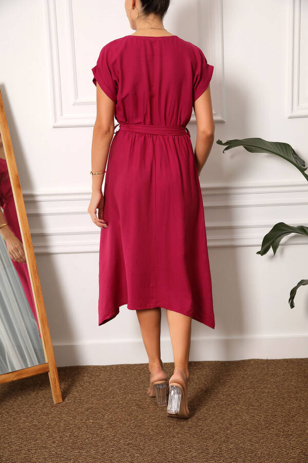 Women's Burgundy Waist Elastic Tie Dress ARM-19Y001060 - 8