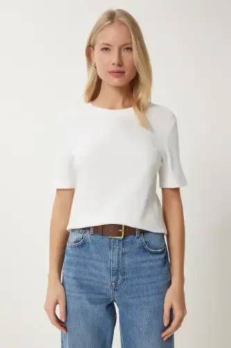 Women's Burgundy White 2-Piece Pack Cotton Basic Knitted T-Shirt AG00002-Burgundy White - 6