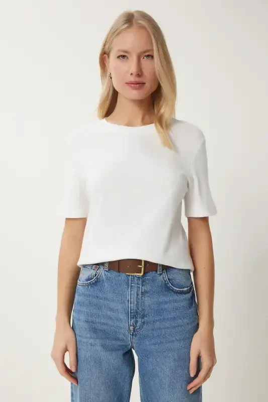 Women's Burgundy White 2-Piece Pack Cotton Basic Knitted T-Shirt AG00002-Burgundy White - 6