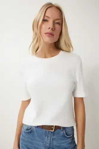 Women's Burgundy White 2-Piece Pack Cotton Basic Knitted T-Shirt AG00002-Burgundy White - 7