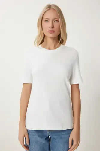 Women's Burgundy White 2-Piece Pack Cotton Basic Knitted T-Shirt AG00002-Burgundy White - 8