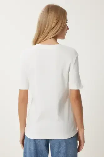 Women's Burgundy White 2-Piece Pack Cotton Basic Knitted T-Shirt AG00002-Burgundy White - 10