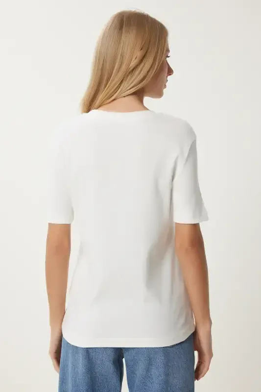 Women's Burgundy White 2-Piece Pack Cotton Basic Knitted T-Shirt AG00002-Burgundy White - 10