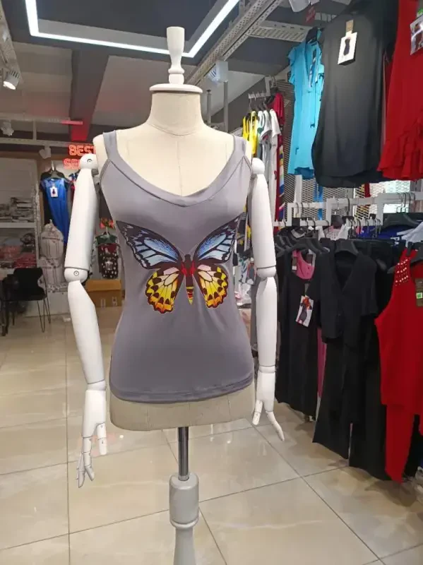 Women's Butterfly Printed Sandy Fabric Tank Top - BÜYÜKBEDENIZ