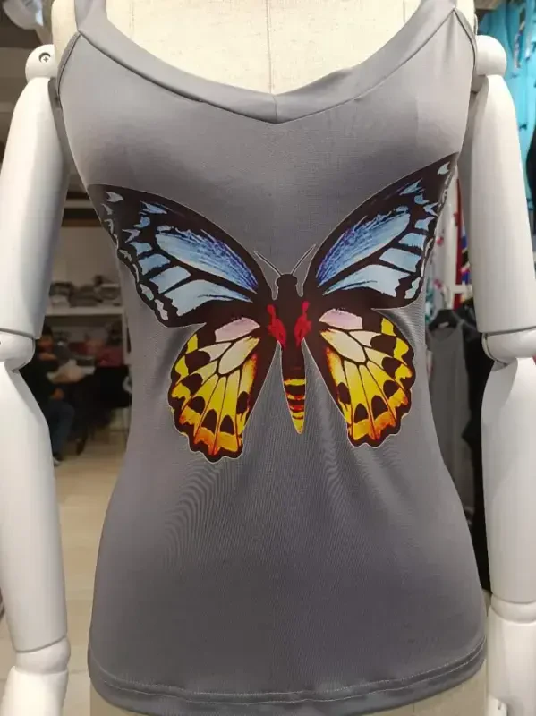 Women's Butterfly Printed Sandy Fabric Tank Top - 2