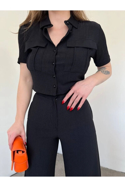 Women's Button Detail Blazer and Trouser Suit - AFIŞ BUTIK (1)