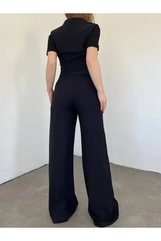 Women's Button Detailed Flap Pocket Pantsuit-Black - 4