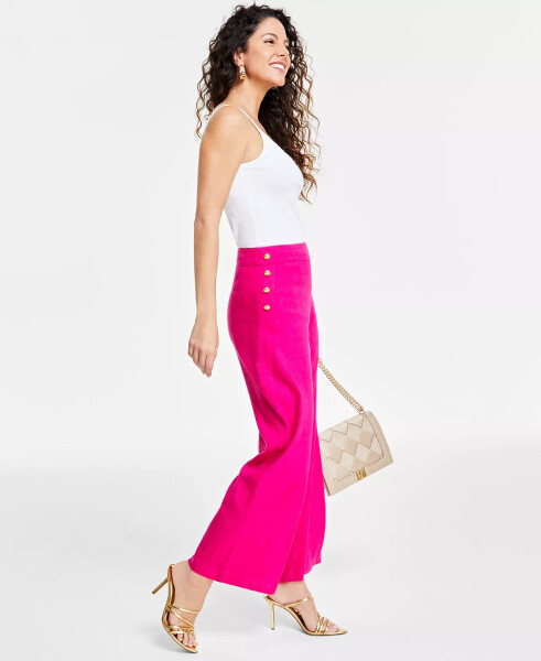 Women's Button-Trim Wide-Leg Pants, Created for Modazone Pink Dragonfruit - 3