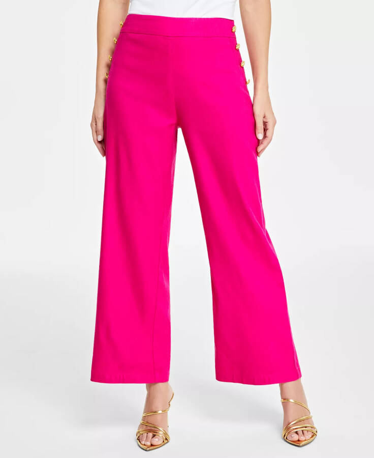 Women's Button-Trim Wide-Leg Pants, Created for Modazone Pink Dragonfruit - 4