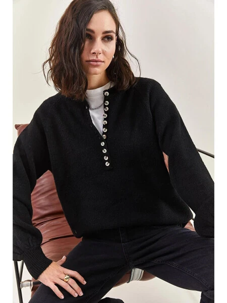 Women's Buttoned Fisherman Neck Striped Knit Sweater - LC WAIKIKI