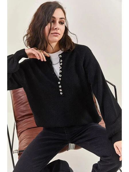 Women's Buttoned Fisherman Neck Striped Knit Sweater - LC WAIKIKI (1)