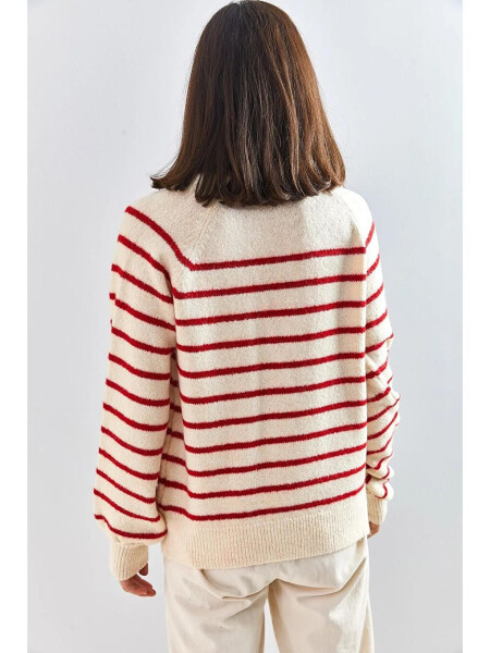 Women's Buttoned Fisherman Neck Striped Knit Sweater - LC WAIKIKI (1)