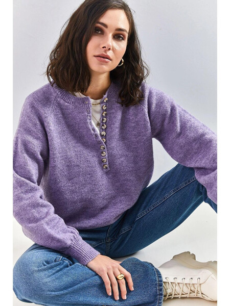 Women's Buttoned Fisherman Neck Striped Knit Sweater - 9