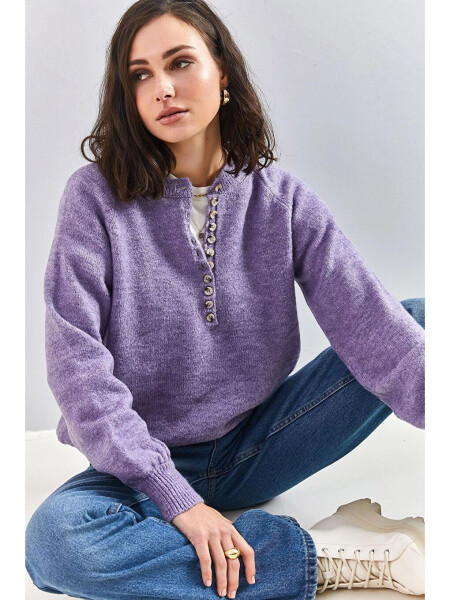 Women's Buttoned Fisherman Neck Striped Knit Sweater - LC WAIKIKI (1)