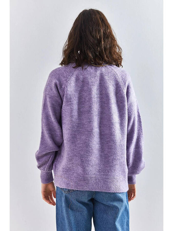 Women's Buttoned Fisherman Neck Striped Knit Sweater - 3