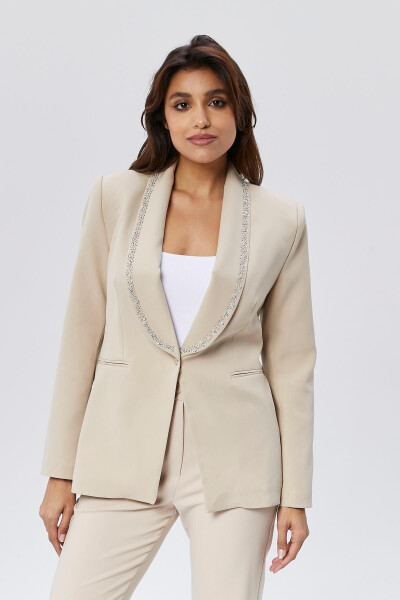 Women's Buttoned Jacket with Embellished Collar BEIGE - 9