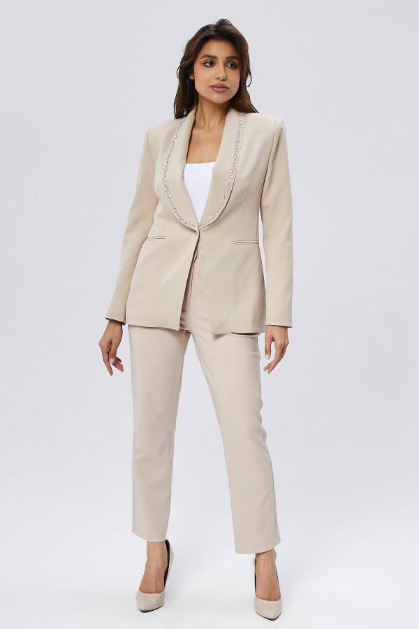 Women's Buttoned Jacket with Embellished Collar BEIGE - 11