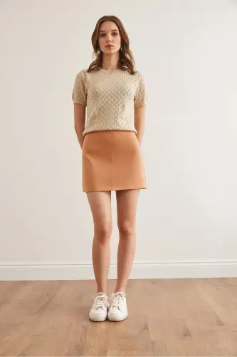 Women's Camel Back Zippered Double Mini Skirt ETK-1 - OLALOOK (1)