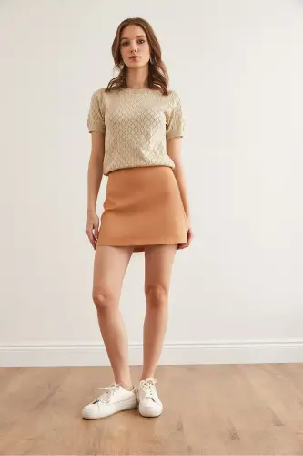 Women's Camel Back Zippered Double Mini Skirt ETK-1 - 3