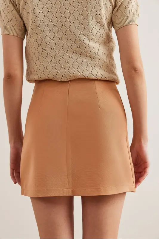 Women's Camel Back Zippered Double Mini Skirt ETK-1 - 6