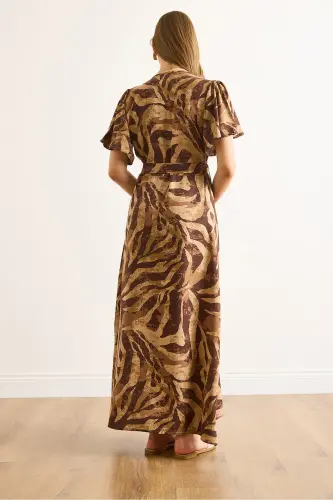 Women's Camel Brown Buttoned Belted Maxi Viscose Shirt Dress ELB-19002382-Camel Brown - 7