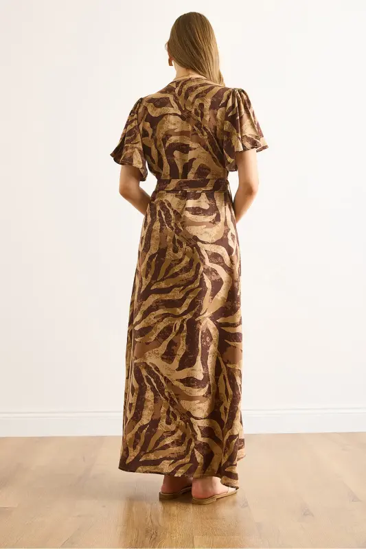 Women's Camel Brown Buttoned Belted Maxi Viscose Shirt Dress ELB-19002382-Camel Brown - 7