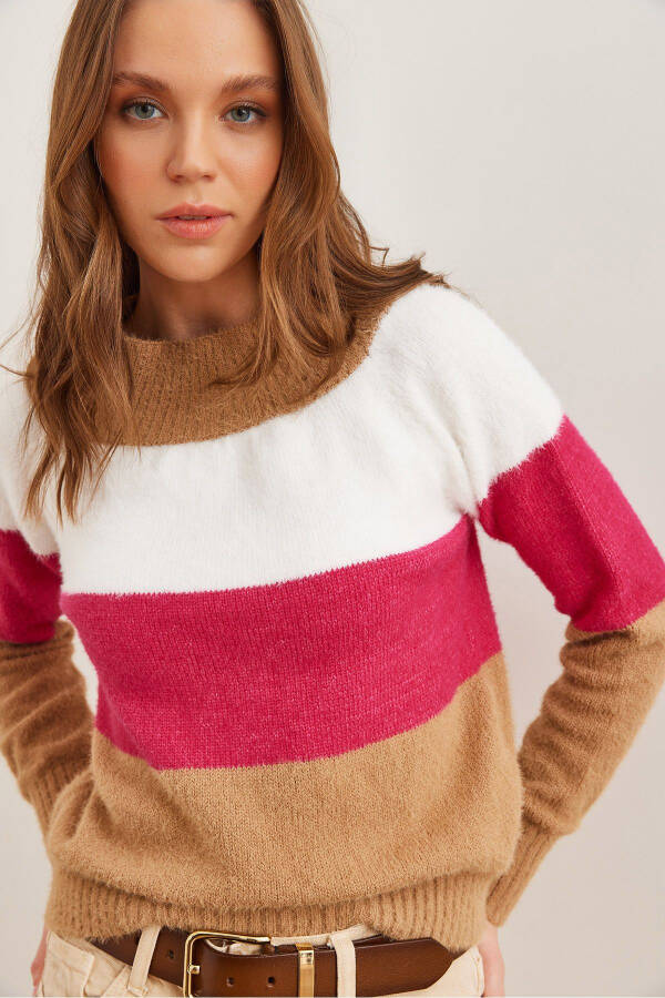 Women's Camel Crewneck Soft Textured Shawl Collar Cardigan Sweater KZK-19000901 - 1