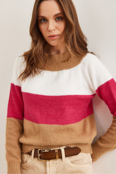 Women's Camel Crewneck Soft Textured Shawl Collar Cardigan Sweater KZK-19000901 - 3