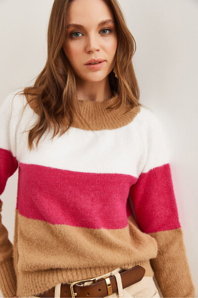 Women's Camel Crewneck Soft Textured Shawl Collar Cardigan Sweater KZK-19000901 - 4