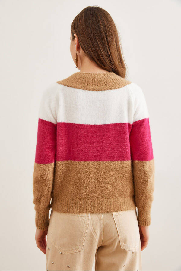 Women's Camel Crewneck Soft Textured Shawl Collar Cardigan Sweater KZK-19000901 - 6