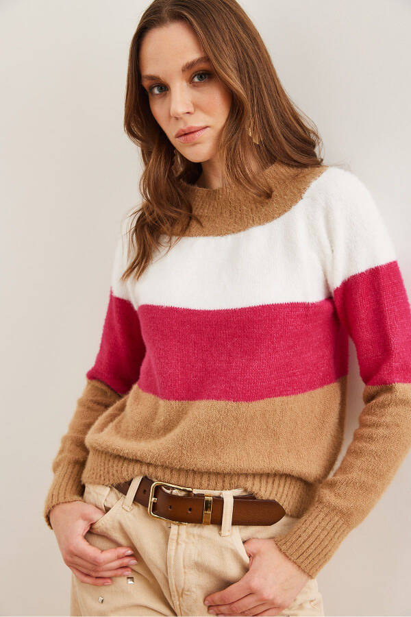 Women's Camel Crewneck Soft Textured Shawl Collar Cardigan Sweater KZK-19000901 - 2