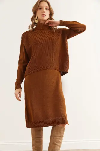 Women's Camel Hair Dress Fisherman's Sweater Knit Set T - 1