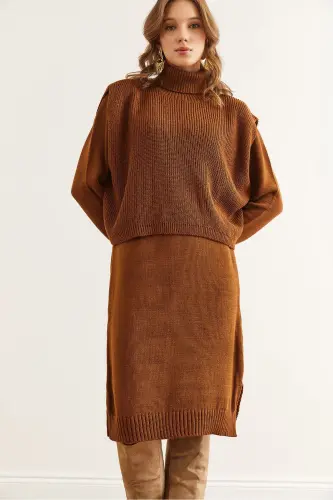 Women's Camel Hair Dress Fisherman's Sweater Knit Set T - 3
