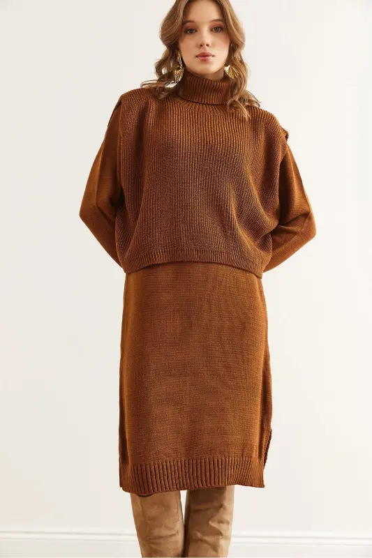 Women's Camel Hair Dress Fisherman's Sweater Knit Set T - 3